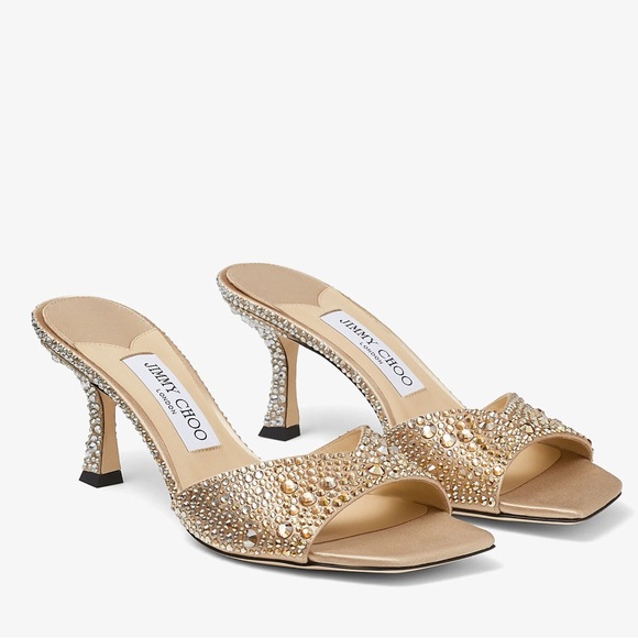 New Jimmy Choo Skye 70 Gold Satin Crystal Sandals $1,950 - Picture 2 of 14